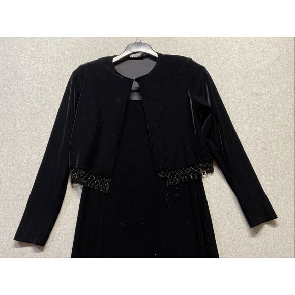 Crimson Womens Maxi Long Evening Gown Dress & Jacket Size 8 Velvet Black Beaded - Picture 11 of 16